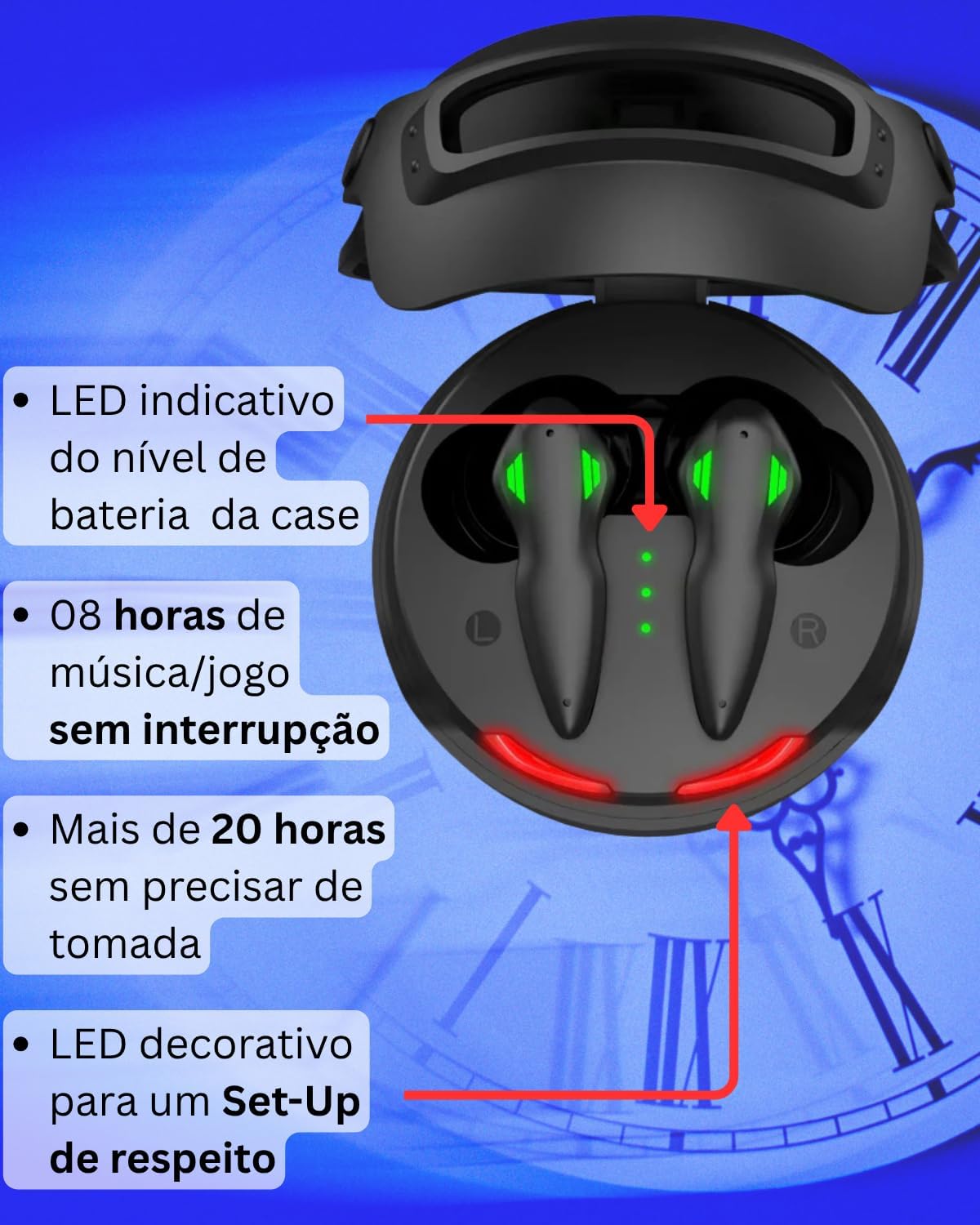 A'Gold FN-B48 Fone de Ouvido Bluetooth Gamer TWS - Bluetooth 5.4, Redução de Ruído por Inteligência Artficial - IA, 8h de Bateria, Estojo com LED Robótico, Microfone Excelente - Baixa Latência A'Gold FN-B48 Fone de Ouvido Bluetooth Gamer TWS - Bluetooth 5.4, Redução de Ruído por Inteligência Artficial - IA, 8h de Bateria, Estojo com LED Robótico, Microfone Excelente - Baixa Latência