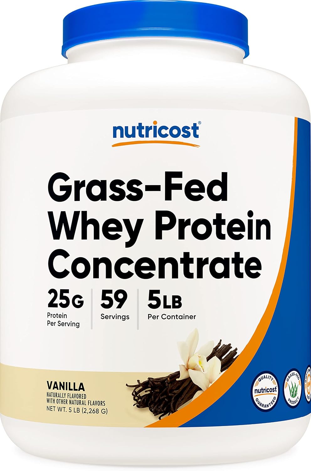 Nutricost Grass-Fed Whey Protein Concentrate (Vanilla) 5LBS - Undenatured, Non-GMO, Gluten Free, Natural Flavors