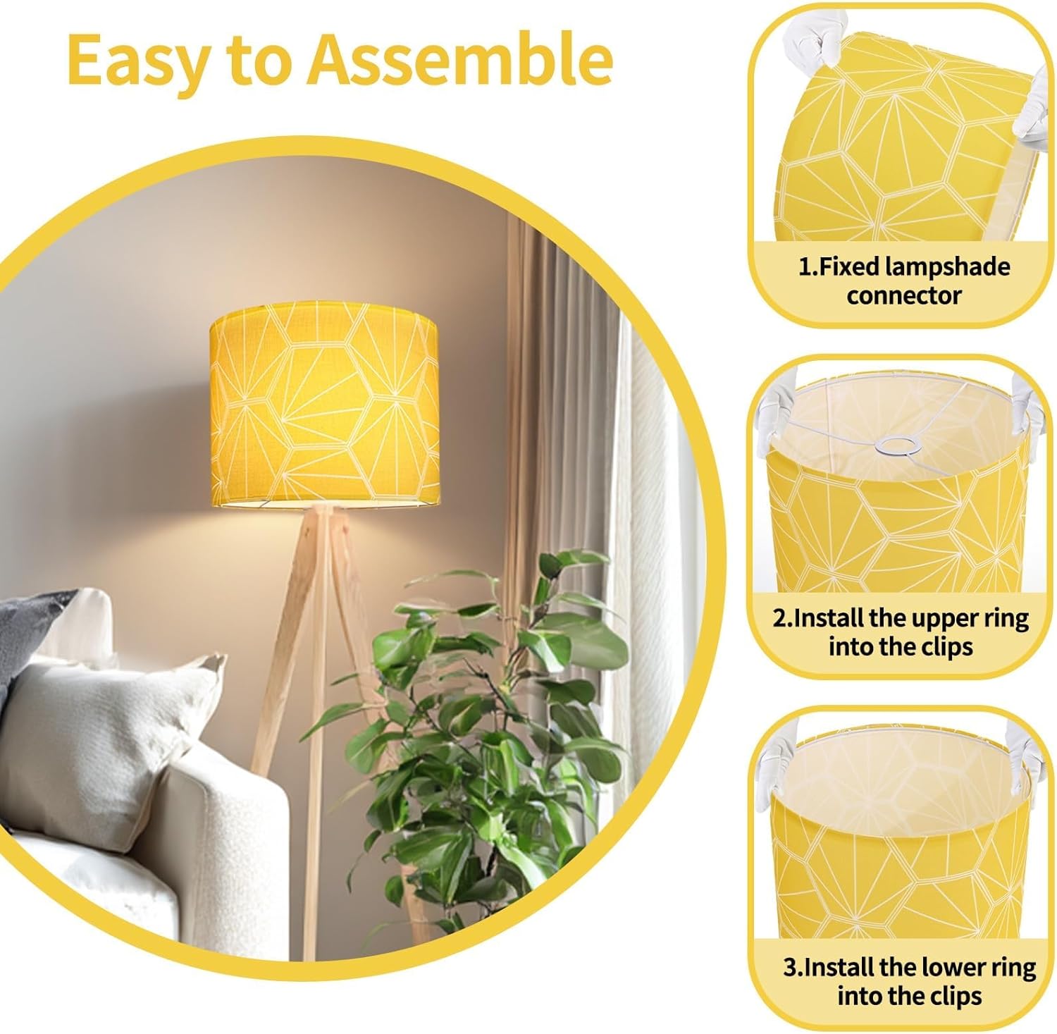 Lamp Shades 13x13x10”, HD Printing Fabric Lamp Shades For Table Lamps, Drum Lamp Shade fits Spider/ E26/ E12 Base, Yellow Honeycomb Modern Lamp Shade for Floor Lamp (1 Pack)