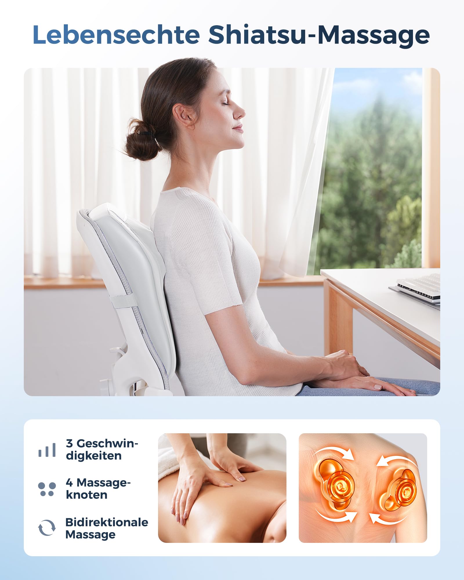 Massagegerät, Nackenmassagegerät mit Wärme, Shiatsu Massage Matte, 3D Knet Rückenmassagegerät für Nacken, Schulter, Rücken, Beine, Geschenke für Männer, Frauen, Mama, Papa, Freund, Lehrer