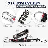Vista 3 de Cordón de buceo, cordón en espiral de acero inoxidable resistente con hebilla de liberación rápida y correa de banda de bandera de buceo