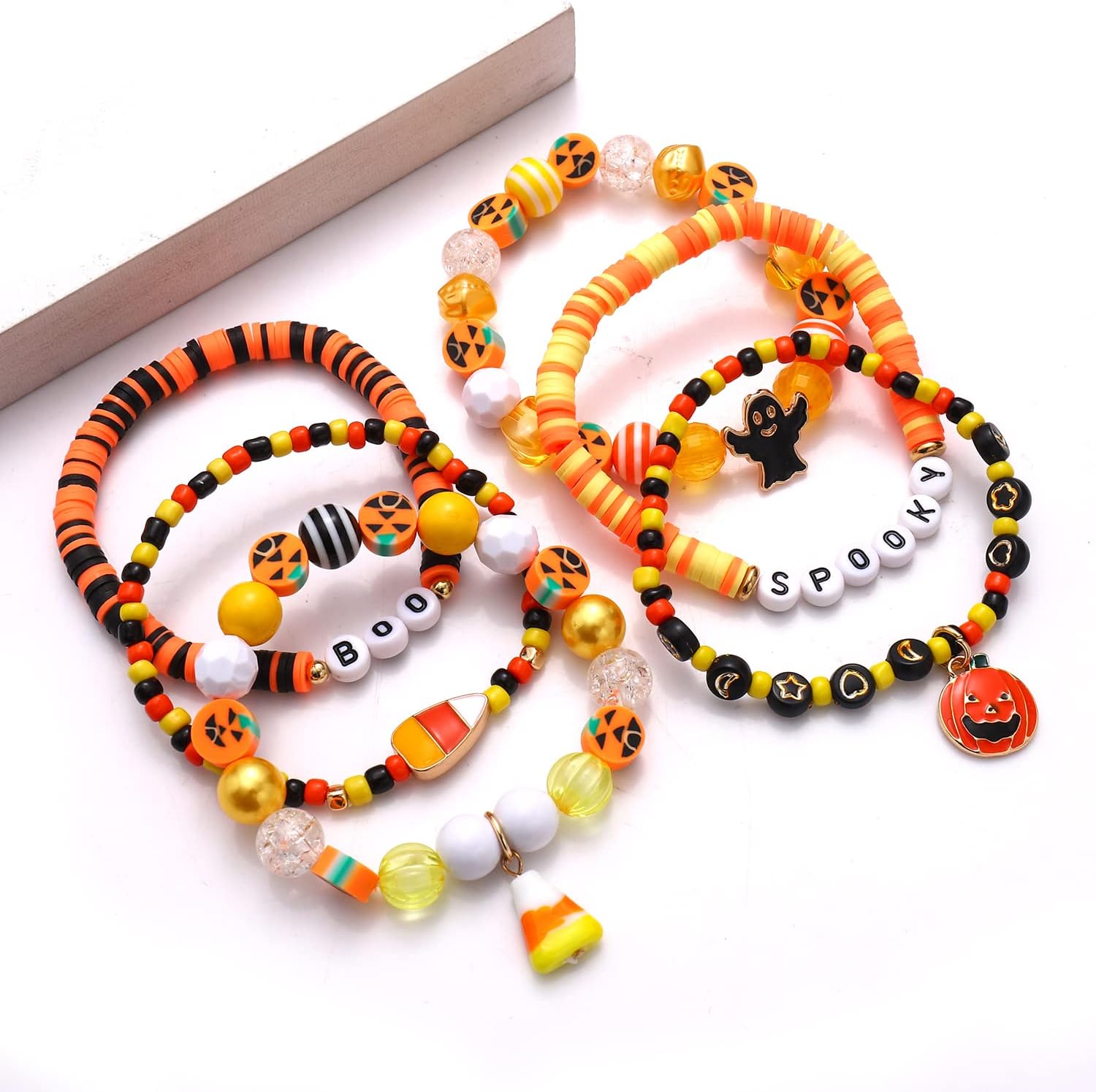 BVGA Halloween Bracelets Beaded Pumpkin Candy Corn Spider Ghost Charms Bracelets BOO Happy Halloween Stretch Bracelets Set Holiday Jewelry Gift - Image 4