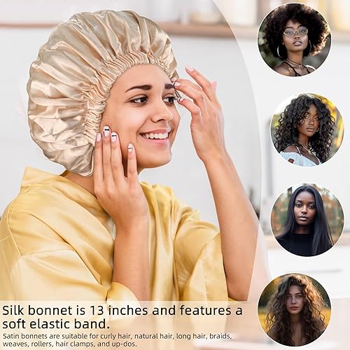 Miniatura 3 de Capó de satén de seda capó capó para dormir capó de satén para cabello natural capo para mujeres capó de seda para cabello natural (champán)