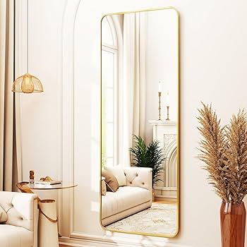 Full Length Floor Mirror 23"x66" - Gold Aluminum Frame, Shatterproof, Standing Or Wall Mount