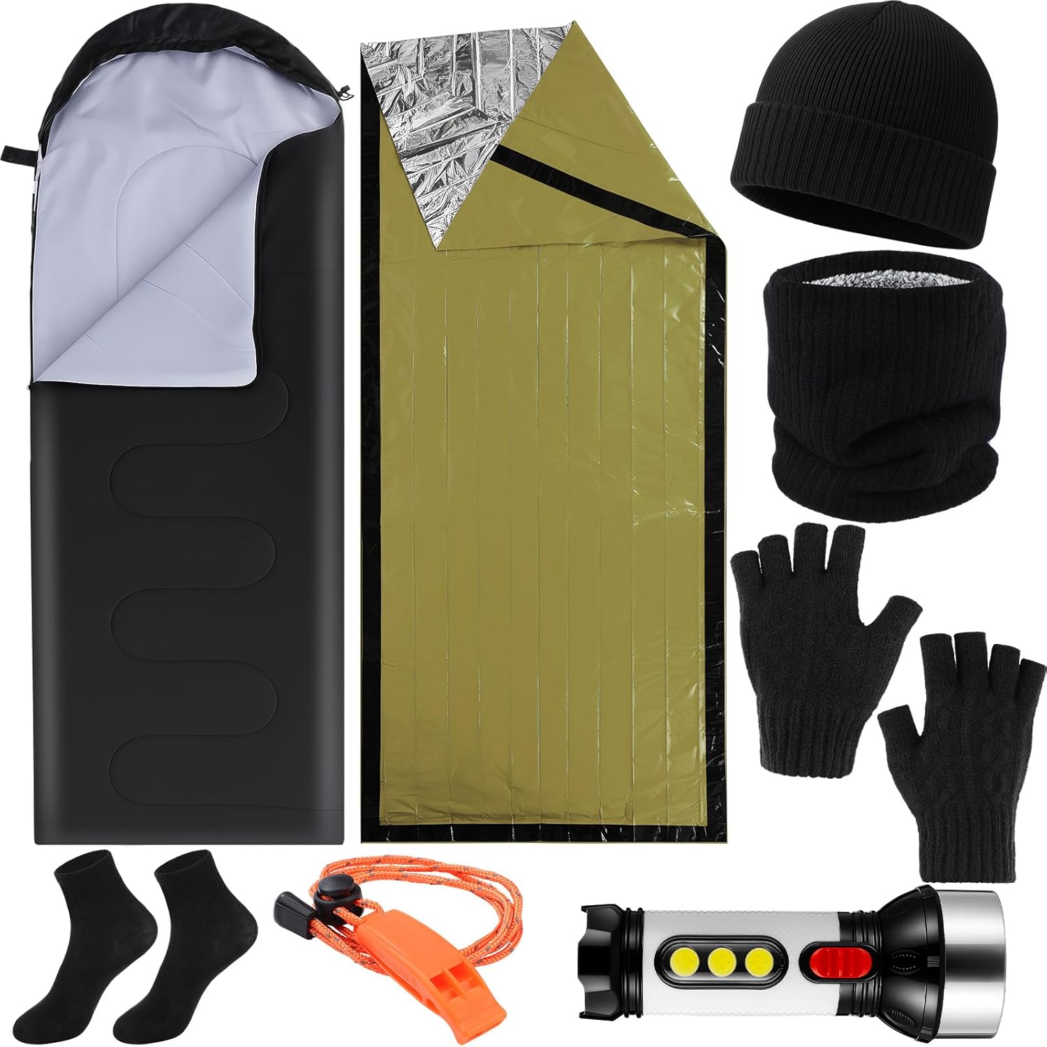 8-Piece Emergency Survival Gear Set for Camping & Hiking (Green)