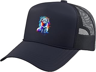 Colorful Splash Art Headphones Foxes Arctic Fox Trucker Hat with Adjustable Mesh Back