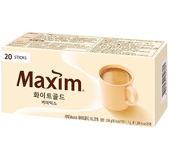 Korean Style White Gold Instant Coffee Sticks, Easy-to-Carry Individual 3-in-1 Packets for Office & Camping - 11.7g 0.41 oz x 20 Sticks