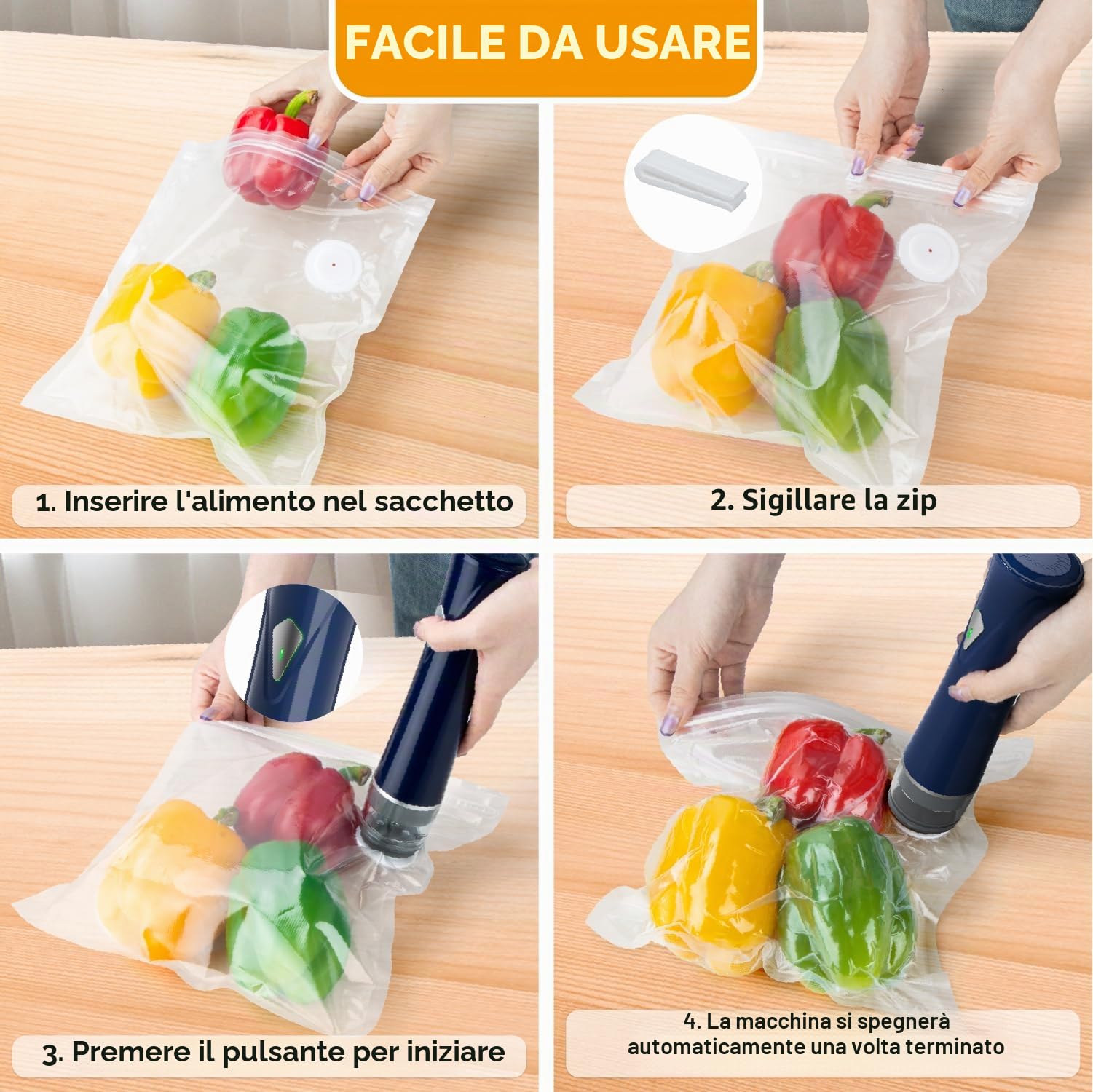 GPUTEK Piccola macchina sottovuoto alimenti, con una potenza di aspirazione di 60 kPa, dispositivo per il sottovuoto con 15 sacchetti riutilizzabili, ricarica USB,per casa, viaggi, campeggio