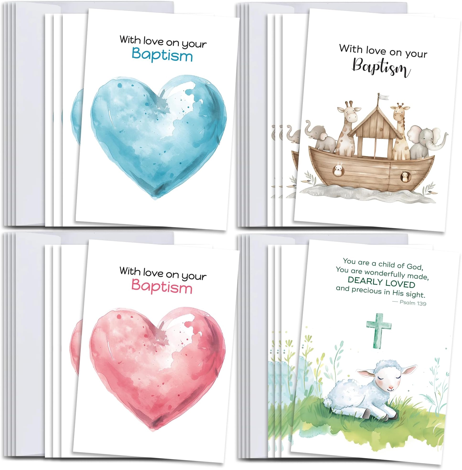 Hat Acrobat Baptism Cards Set – 16 Blank Inside Cards with Envelopes for Boys & Girls, Godson, Goddaughter, Nephew, Niece, Grandchild