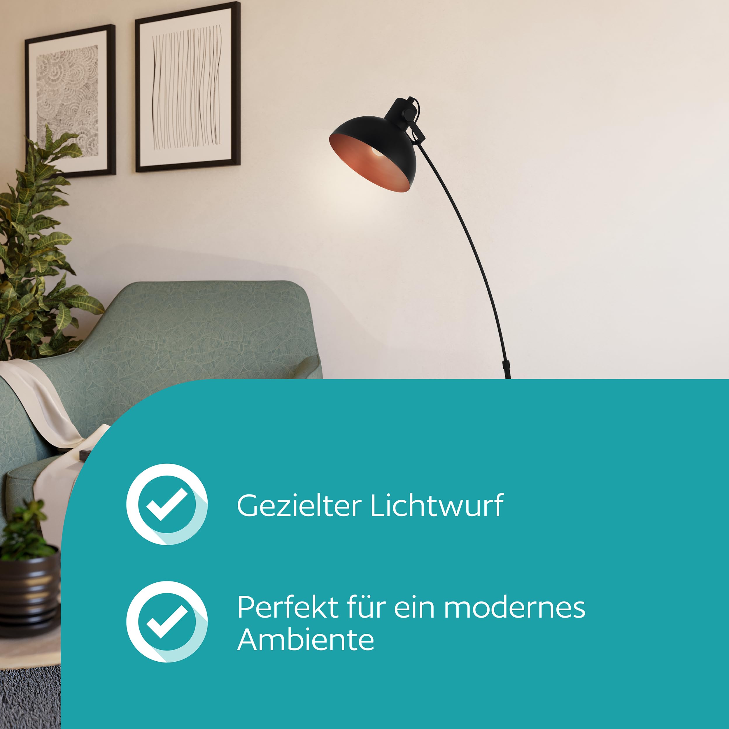 EGLO Stehlampe Jaafra, Lampe Wohnzimmer, Standleuchte gebogen
