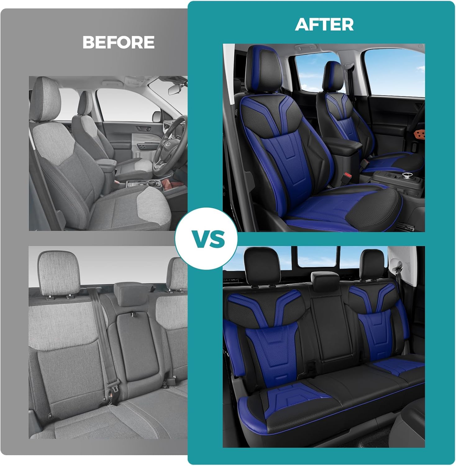 for Ford Maverick Seat Covers XL XLT Lariat 2022 2023 2024 2025 2026, Custom Fit Luxury Leather Car Seat Cover Full Set, Waterproof Car Interior Accessories Protectors, Black Blue