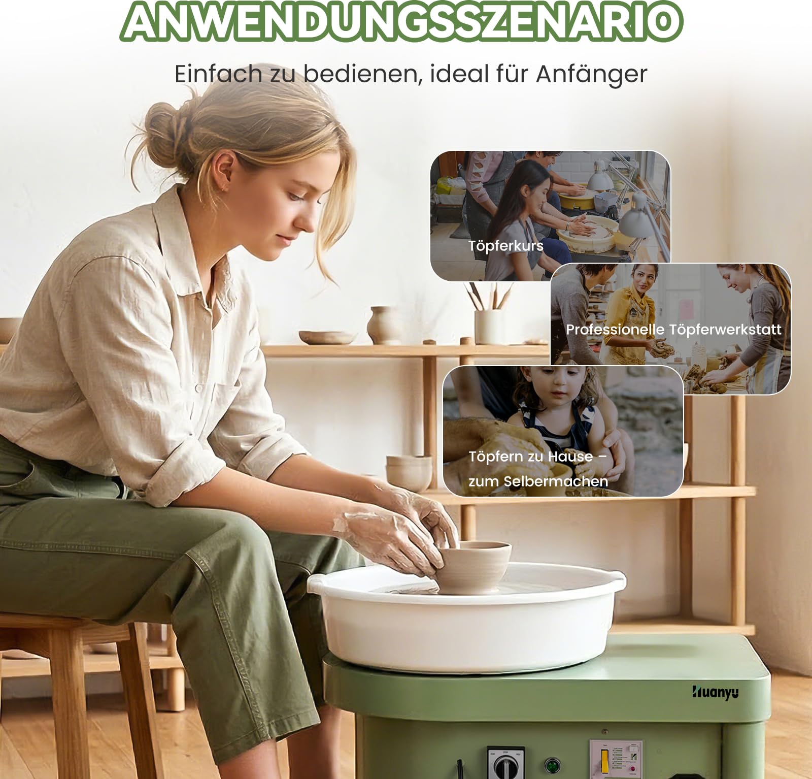Huanyu Keramik-Maschine mit Fußpedal, 25cm, elektrische Töpfermaschine mit abnehmbarem Becken, für Töpferstudio, Töpferei, Heimwerken, Töpferei, Schule