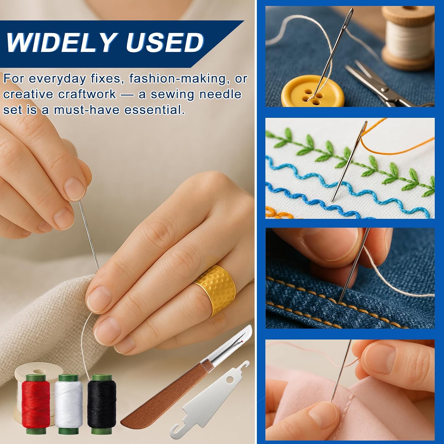 37PCS Sewing Tool Set, Big Eye Steel Needles for Hand Sewing Repair Kit