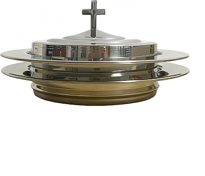 Polished Steel 2 PCS Communion Bread Plate with Cover for Churches,Stackable Communion Bread Tray Plates with Lid, 2 Stacking Communion Plate & 1 Bread Plate Lid