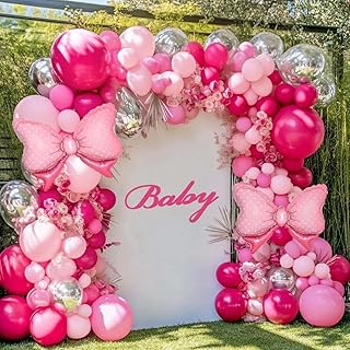 Pink Balloon Arch Kit Double Stuffed Peach Pink Bow Balloon Garland Foil...
