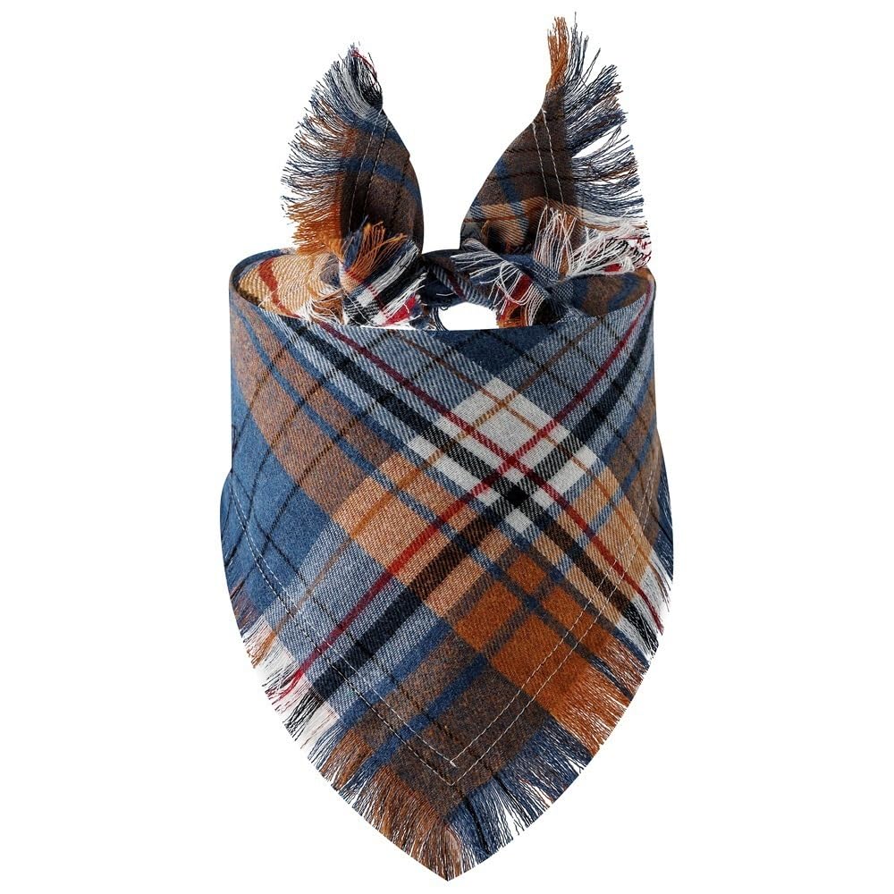 Dog Bandanas, Cotton Plaid Dog Scarfs Washable Triangle Pet Bibs Kerchief for Small Dogs Medium Large Dogs,Blue