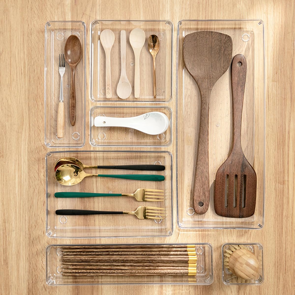 Luxshiny Set Organizer per Cassetti in Pet Dimensioni, Portaoggetti Versatile per Trucco e Cancelleria, Organizzazione Comoda per Scrivania e Casa