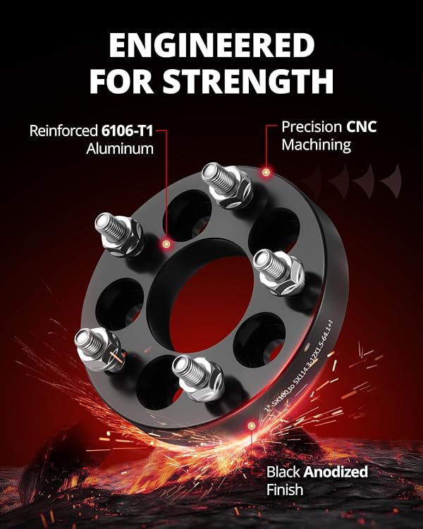 EVIL ENERGY 5x100 to 5x114.3 Wheel Adapters Compatible with Chevrolet Cavalier, Dodge Stratus Neon 1 inch Lug Centric Wheel Spacers 4 pcs with 64.1 Hub Bore, M12x1.5 Stud, Not Hubcentric Black by EVIL ENERGY - Used condition - Image 5