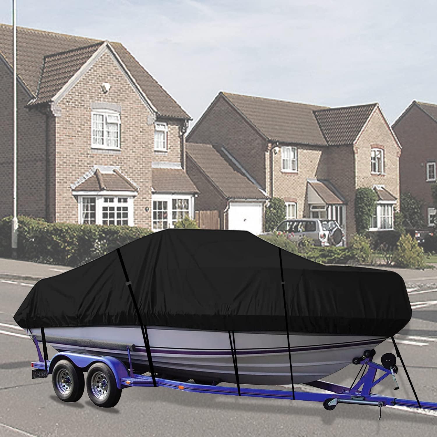 Chuanke Cover Heavy Duty 420D Waterproof Trailerable Boat Cover Black fits for V-Hull,TRI-Hull,Pro-Style,Fishing Boat,Runabout,Bass Boat (Black, 10'-13'Long,Beam Width up to 70in) : Sports & Outdoors