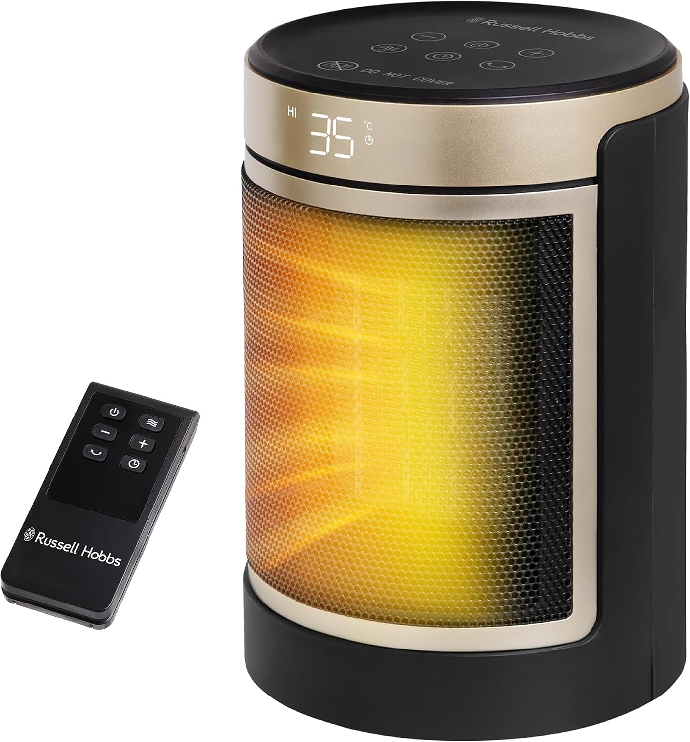 Russell Hobbs oscillating ceramic fan heater in black and gold