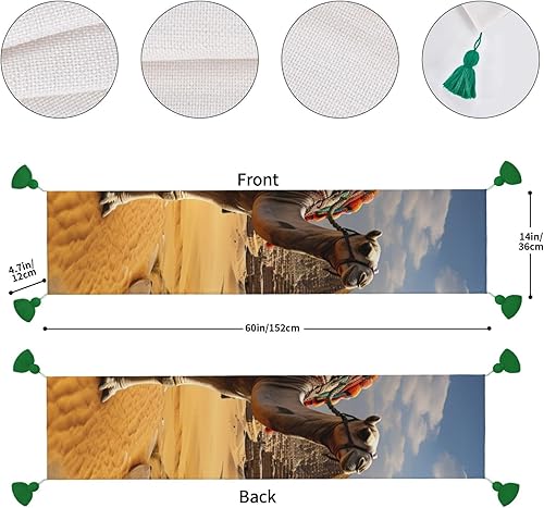 Miniatura 2 de Pyramid Camel Table Runner 14x60 Inch Linens Burlap Table Runner with Tassels Boho Farmhouse Table Runner for Kitchen Home Christmas Halloween Party