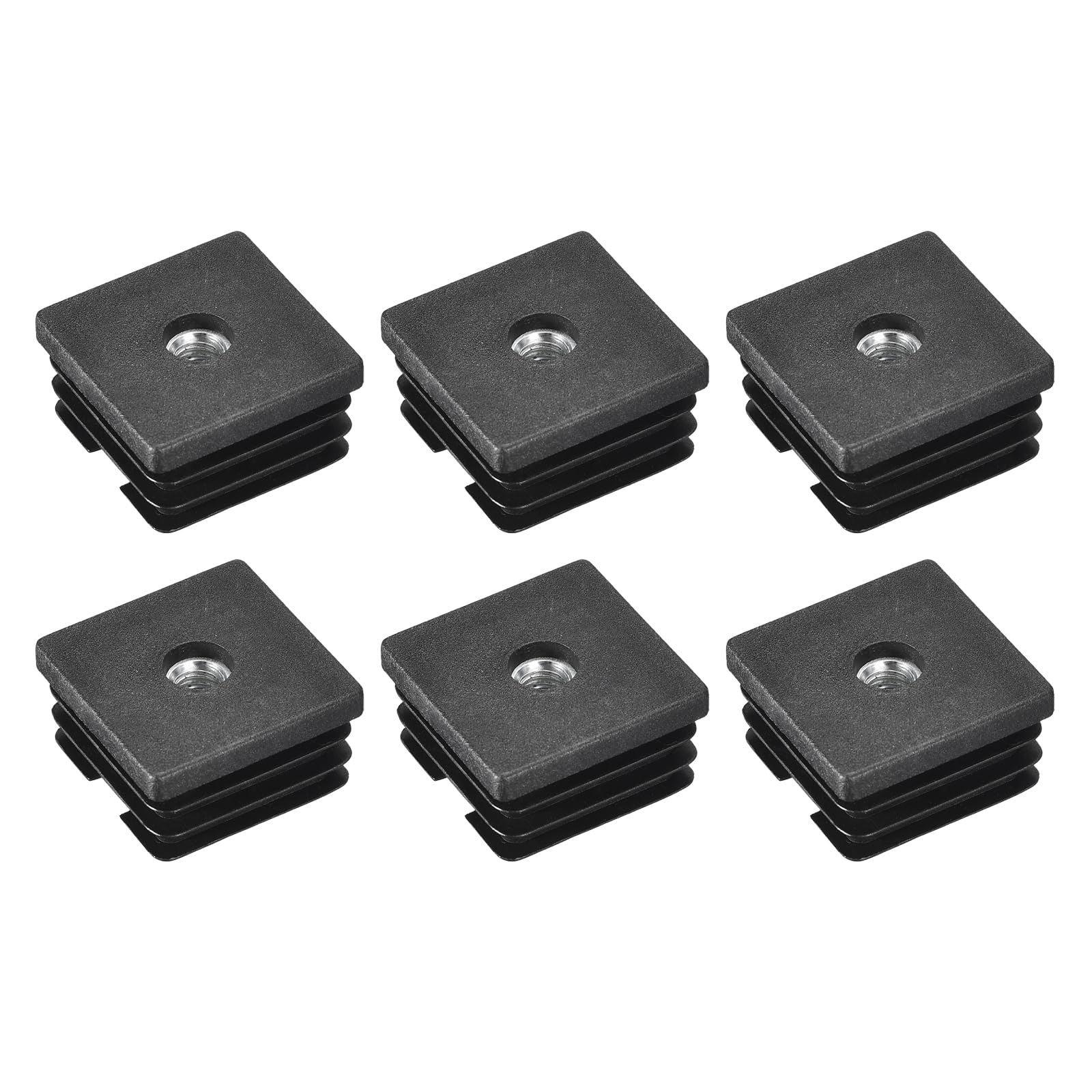 uxcell 6Pcs Inserts for Square Tubes with M8-1.25mm Thread, for 1.5"x1.5" OD Square Tube, Black Plastic Plug Caster Insert Chair End Caps Furniture