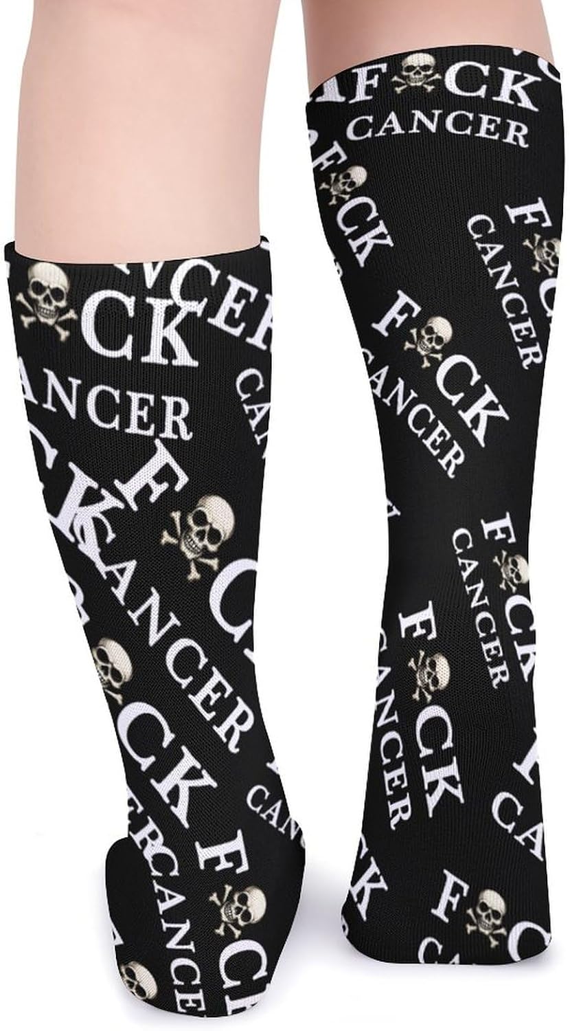 Fuck Cancer Skull And Crossbones Knee High Socks Casual Long Stockings Over Calf Sock Tube for Women Men