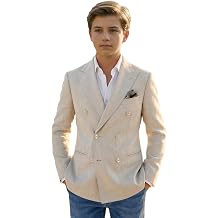 JPF Kids Linen Sport Coat for Boys Double Breasted Slim Fit Teen Boys School Blazer Suit Jacket