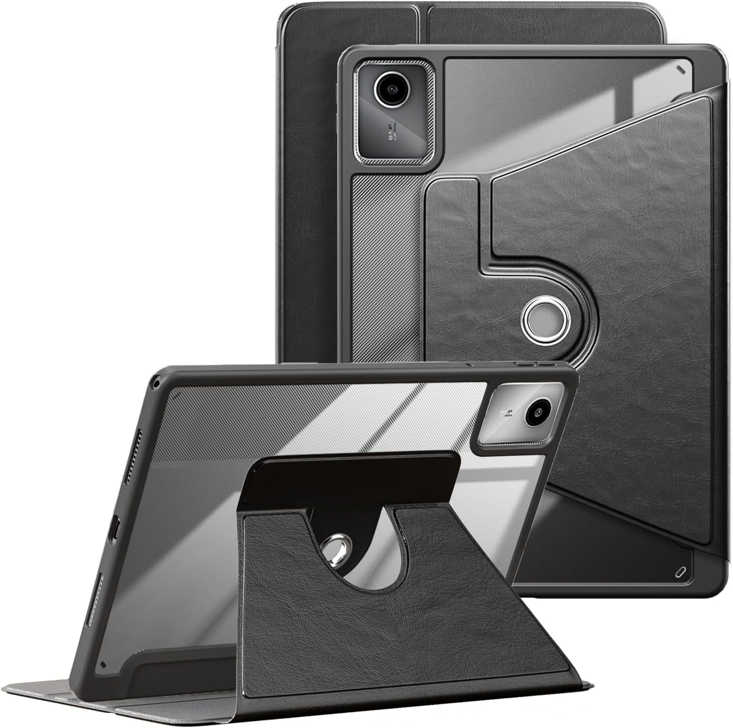 360 Rotating Case for Lenovo Tab M11 TB330FU 11"/Lenovo Pad 2024 TB331FC Tablet,Multi-Angle Viewing Stand Hard Shell Transparent Back Smart Cover with Pen Holder and Auto Wake/Sleep,Black