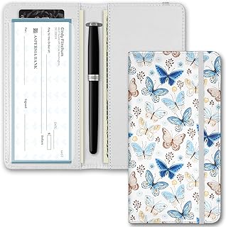 Printed Checkbook Cover, Slim Durable, RFID Blocking Premium Leather Checkbook, Duplicate Checks for Women Men (Butterfly)