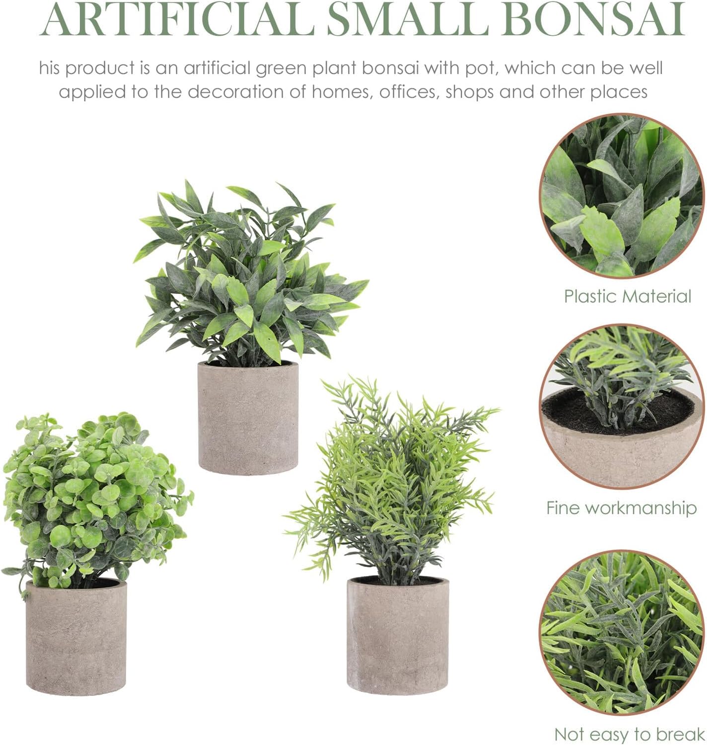 Cabilock Artificial Eucalyptus Green Plant Set with Rosemary and Maple Leaf Powder, Small Faux Potted Simulation Bonsai Ornaments for Home Office Desktop Décor