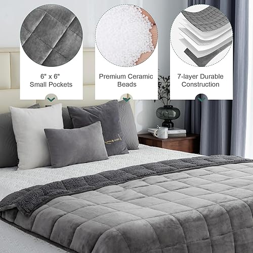 Miniatura 4 de Lofus Manta pesada para adultos (15 libras, 60 x 80 pulgadas), manta pesada tamaño Queen, lavable a máquina, mantas suaves con peso para aliviar