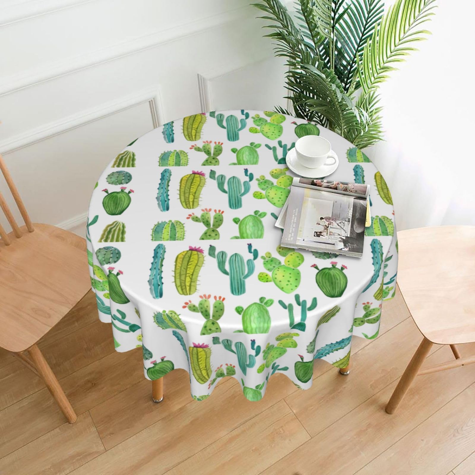 Nbtghga Cactus... Print Tablecloth Round Border Table Cloth Cover Decorative For Party Holiday Dinning Tabletop Home