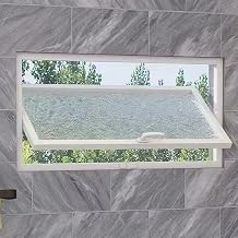Ventana de cobertizo de aluminio con asas, repuesto de ventilación de vidrio templado giratorio de 360° para baño, dormitorio, sala de estar, color blanco, 73 x 35 cm