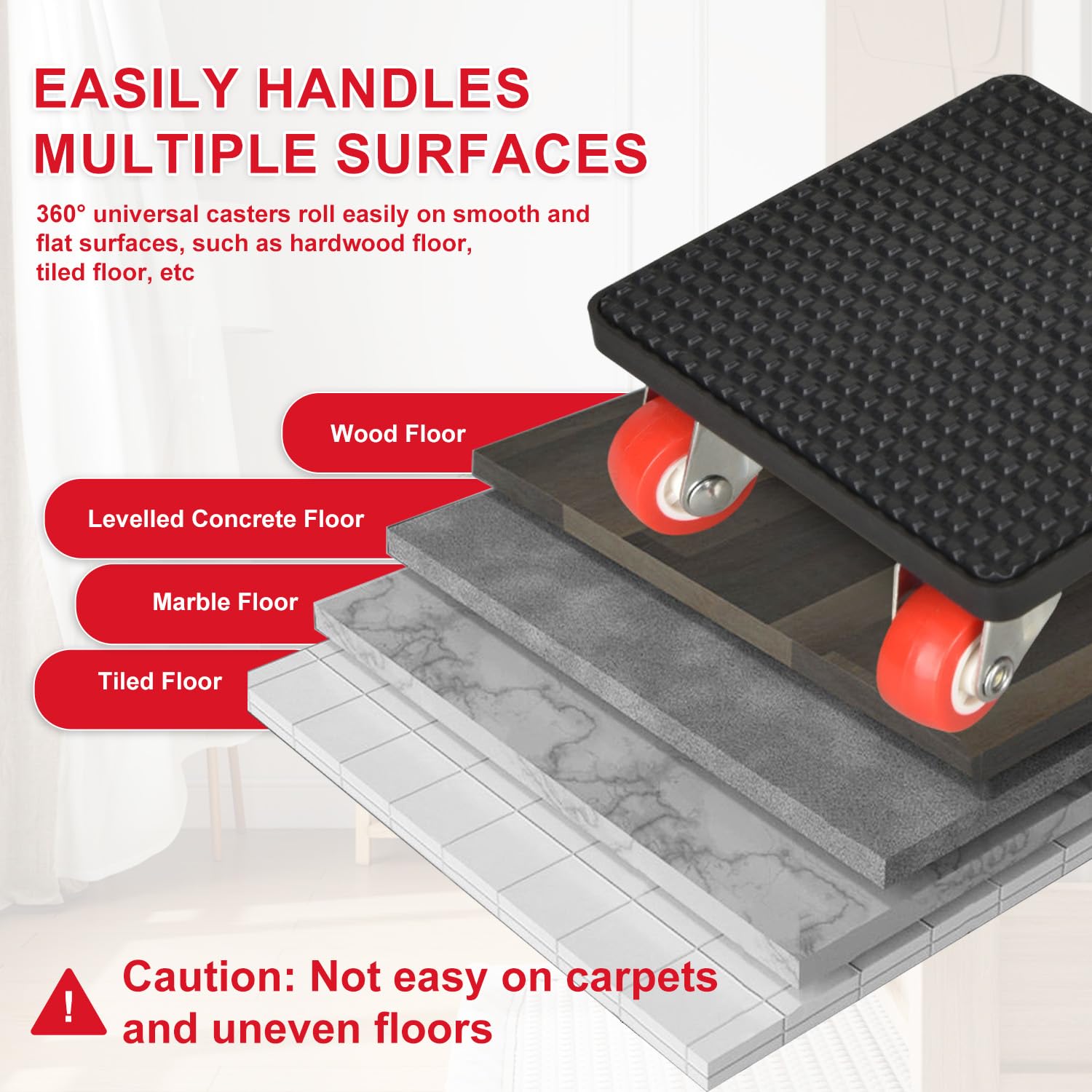 Set di carrelli mobili resistenti per mobili, 500 kg, 4 ruote, rotazione a 360°, per spostare mobili pesanti, frigorifero, divano, armadio
