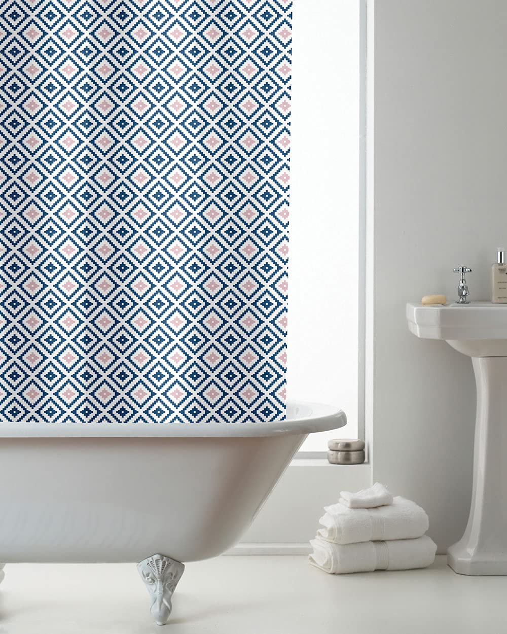 Country Club Shower Curtain, Navy Aztec