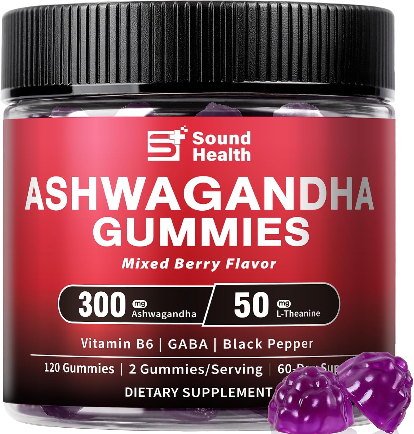 Ashwagandha Gummies for Women & Men | Organic Ashwagandha Supplement with Vitamin B6, Black Pepper | Vegan, Plant Based, Non-GMO, Gluten-Free - 120 Count (60-Day Supply)