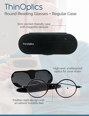ThinOptics Unisex Adult Glasses Reading, Regular Case / Round Brown, 1.50 US