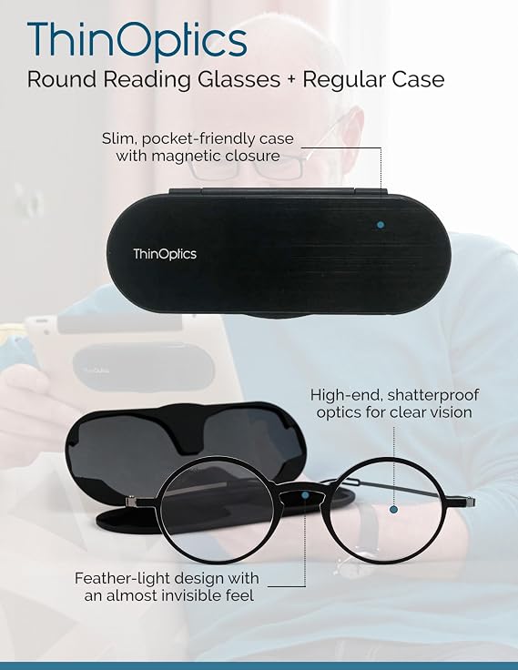 ThinOptics Unisex Adult Glasses Reading, Regular Case / Round Brown, 1.50 US