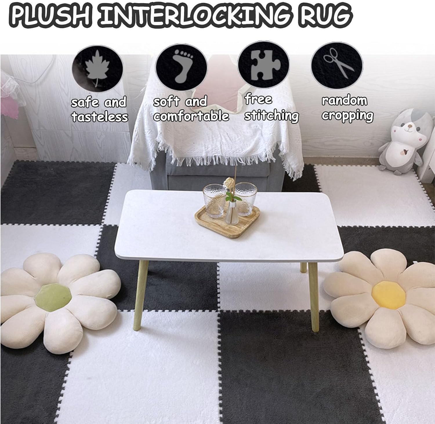 Plush Interlocking Carpet Tiles 8 Interlocking Floor Mats, Plush Foam Play Mats, Soft Plush Puzzle Rug for Bedroom Floor(Dark Coffee+Light Coffee)
