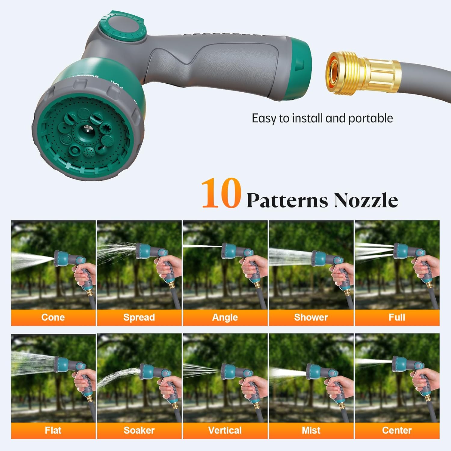 5/8" x 100 ft Retractable Garden Hose Reel, Heavy Duty Water Hose Reel Wall Mounted, Any Length Lock, 180°Swivel, Water Hose with 10-Function Nozzle for Cleaning, Watering (Green)