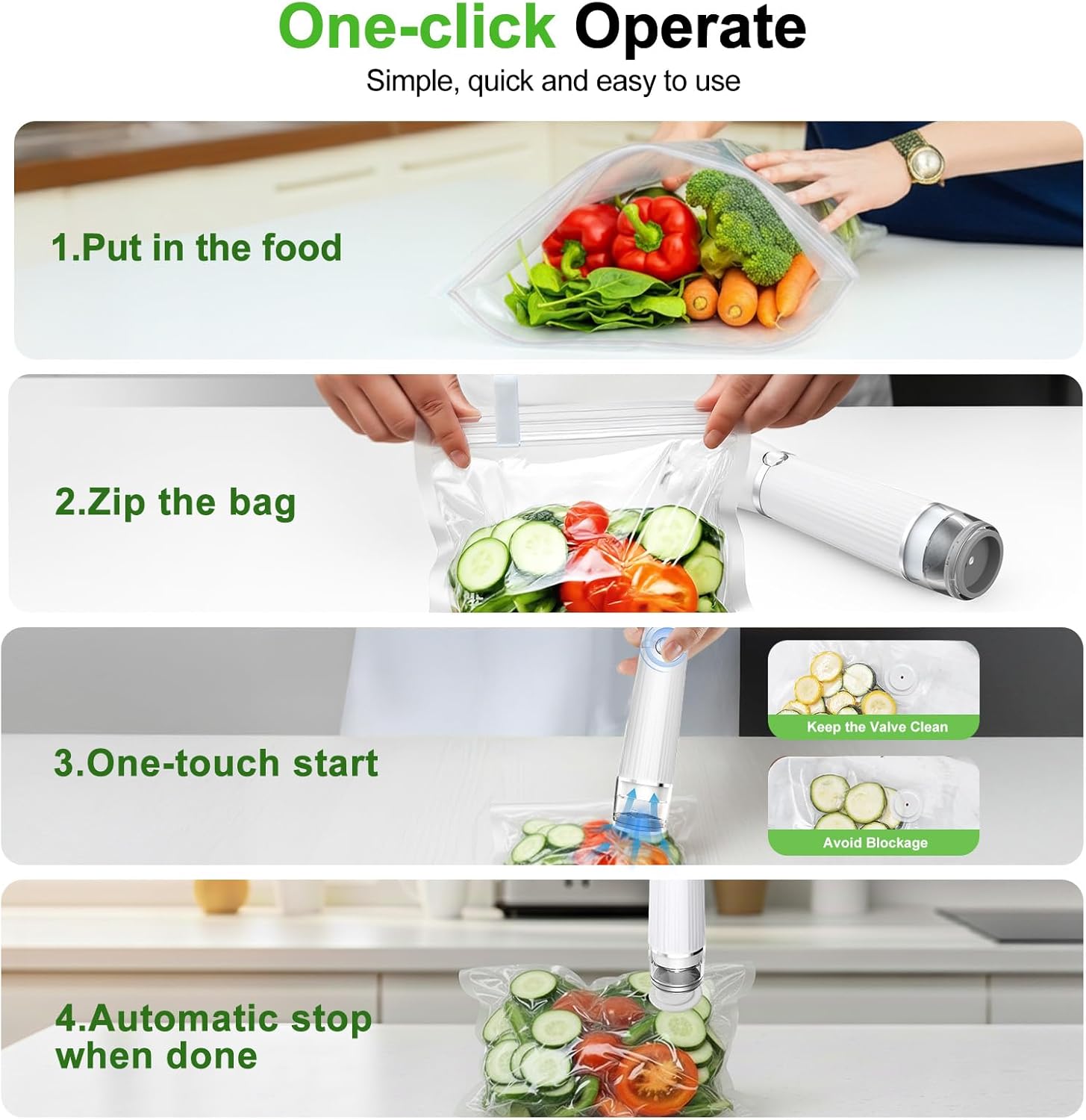 Vacuum Sealer for Food (Compact Vacuum Sealer Machine + 40 Reusable Vacuum Bags), Handheld Vacuum Food saver for 10X Preservation & Fresh, Powerful 80Kpa Portable Vacuum Sealer With 2 Seal Clips