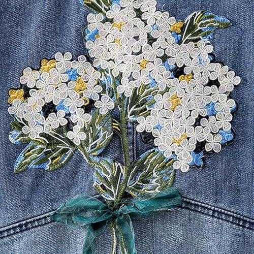 Wpyyi Women Denim Jacket Feminine Spring Autumn Sequin Floral Appliques Embroidery Coat Long Sleeve Outerwear Female (Color : Blue, Size : L Code) #TOP7