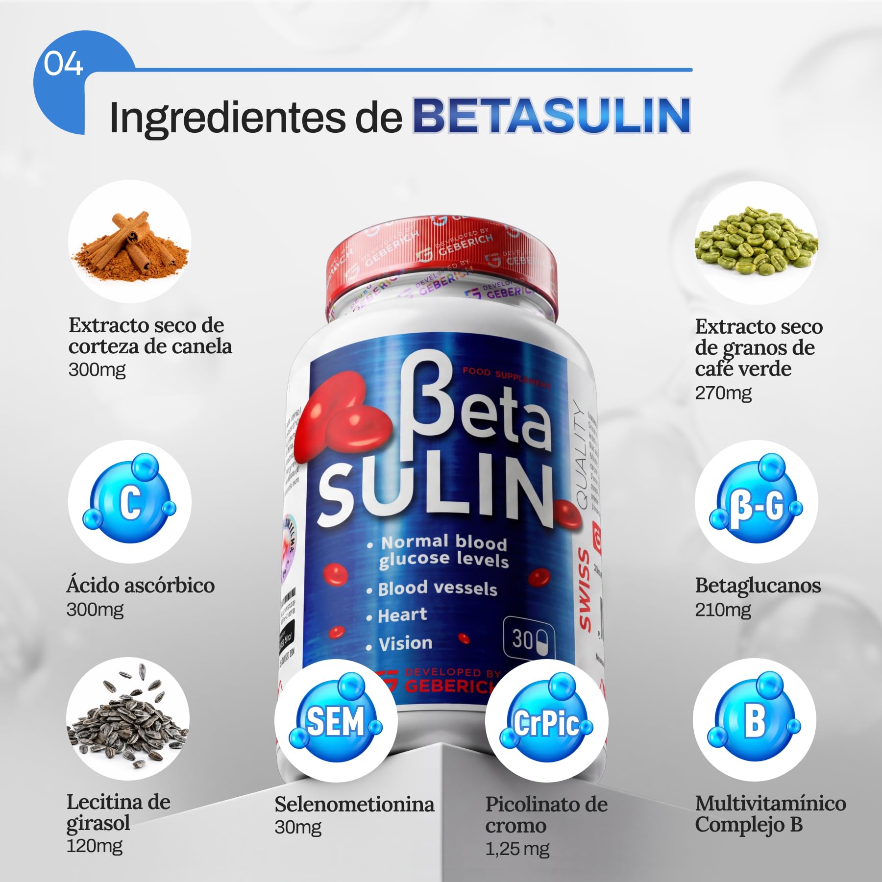 Cápsulas Betasulin | Extracto de Canela 300 mg, Café Verde 270 mg | El Cromo contribuye al mantenimiento de niveles normales de glucosa en sangre | 30 cápsulas