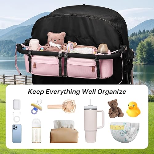 Miniatura 8 de Organizador de cochecito doble para Bob Duallie y Baby Jogger City Mini GT2, organizador de cochecito doble con soporte para tazas y 2 bolsillos