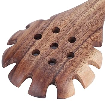 Cucchiaio Forchetta Per Pasta In Legno 32cm | Utensile Per Servire Spaghetti | Con Fori Di Scolo | Design Ergonomico - Foto 5