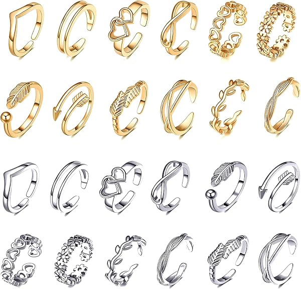 SREBIWO 24Pcs Adjustable Toe Rings Set