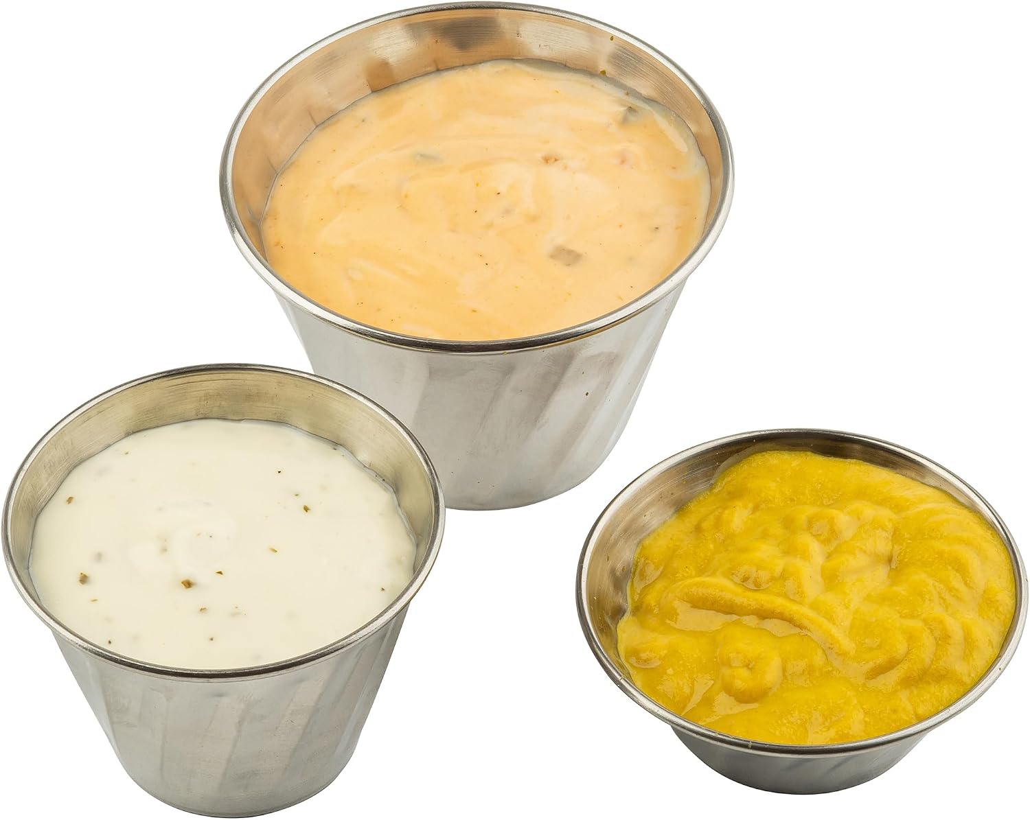 TableCraft Round Ramekin, 1.5 oz Capacity, 2.5" x 2.5" x 0.875", Crumbled Stainless Steel (200 Series), Durable Single-Serving Cup for Sauces, Dips, Prep, and Portion Control