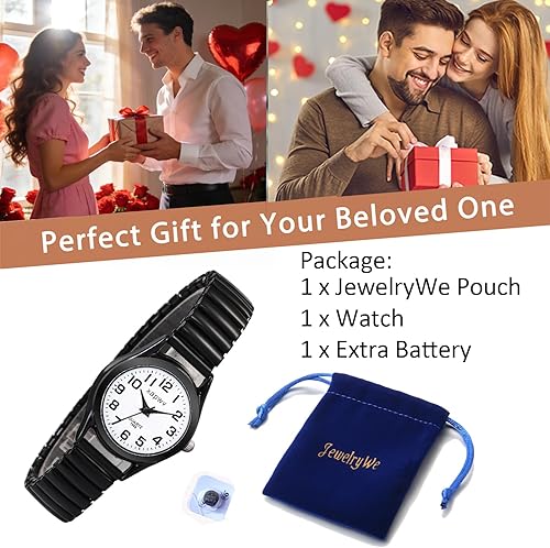 Miniatura 3 de JewelryWe Reloj de lectura fácil ultrafino para mujer con correa elástica de tono doradoplateado