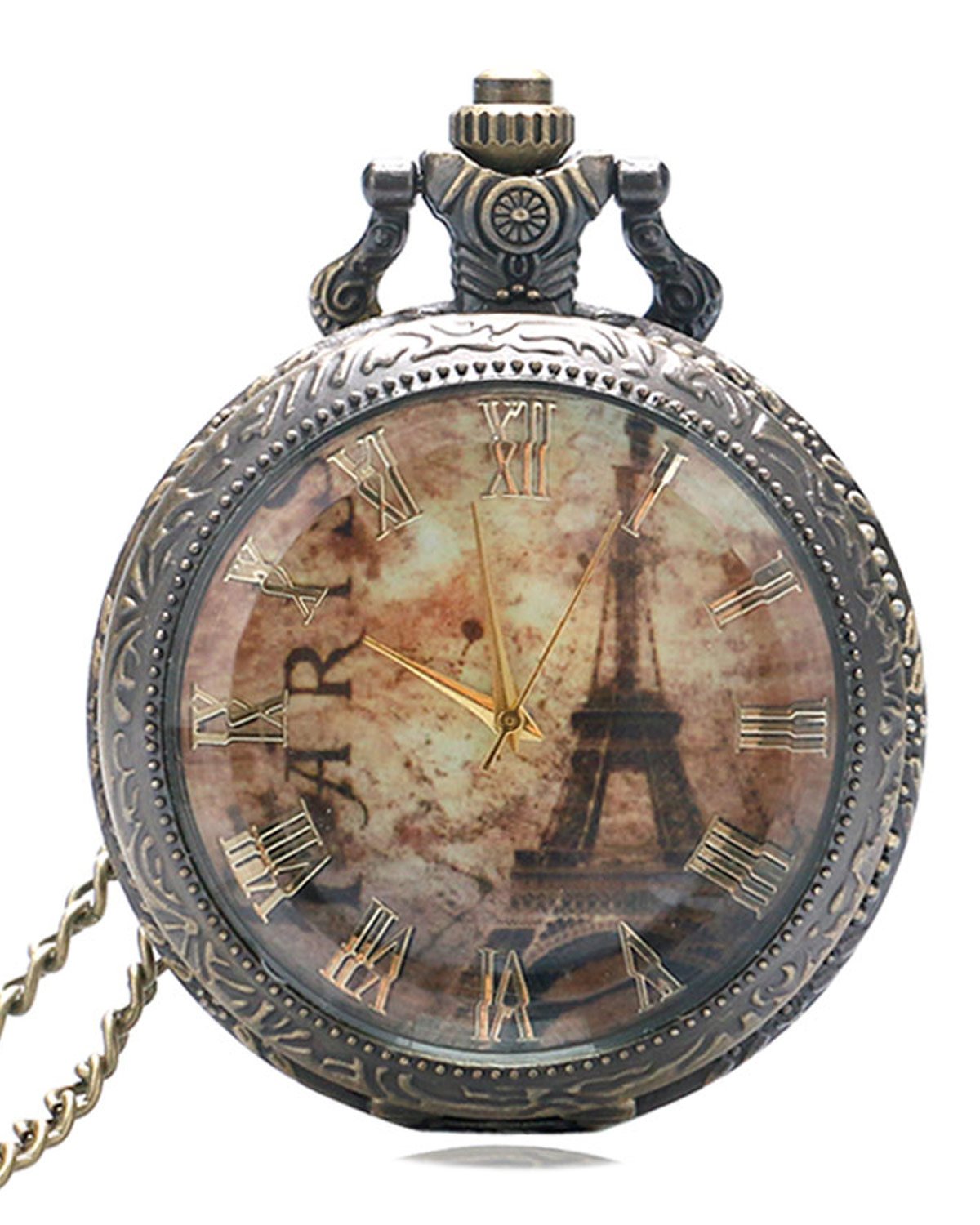 Young & Forever Rakhi Gift Friendship Day Gift Special On-Time Vintage Gold Eiffel Tower Roman Number Design Pocket Analog Unisex Watch Necklace & Pocket Chain (Multicolour Dial Gold Colored Strap) (B075P2LQR9) Amazon Price History, Amazon Price Tracker